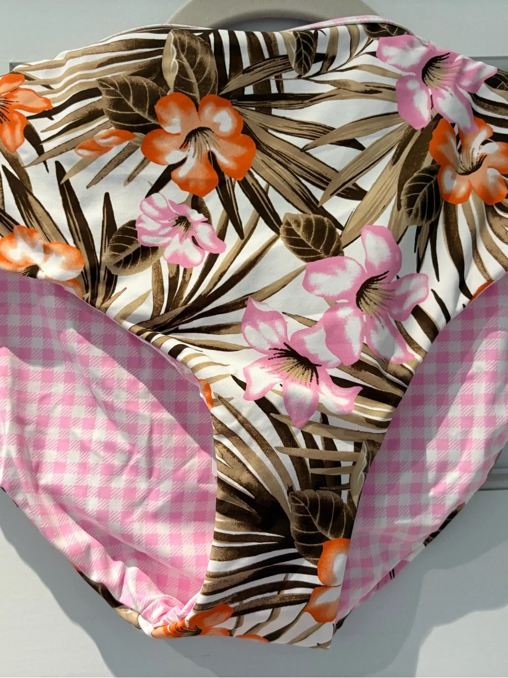 NWT Lands' End Pink Gingham ReversibleTankini Top and High-Waist Bikini Bottoms